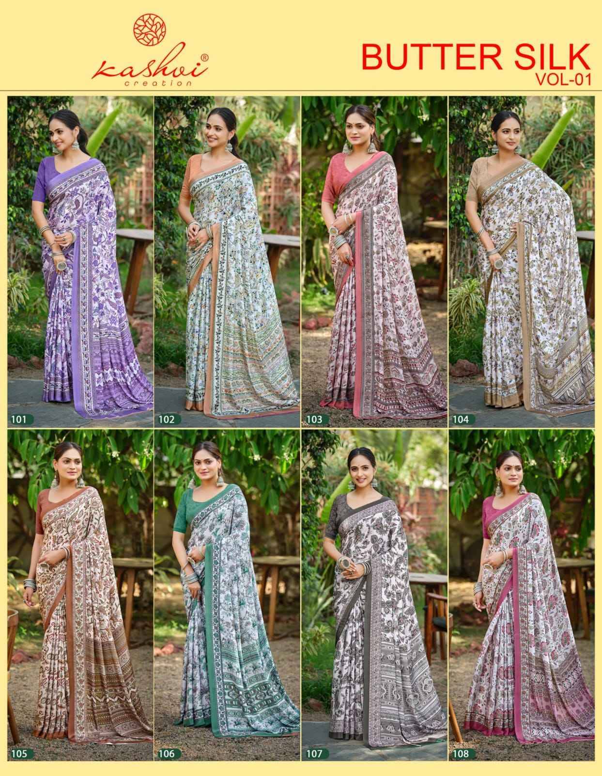 BUTTER SILK By KASHVI 101 to 108 Series Indian Traditional Wear Collection Beautiful Stylish Fancy Colorful Party Wear & Occasional Wear SILK CRAPE DIGITAL PRINT Sarees At Wholesale Price
